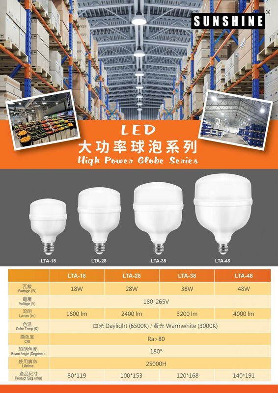 (LTA-18E27D) LED燈膽(大功率球泡) (18W E27大螺頭 白光/黃光)