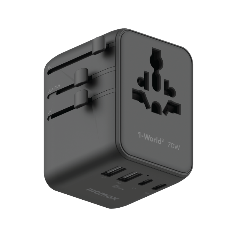 MOMAX 1-World 70W 雙AC 五USB GaN 全球轉換插座[UA22][2色] (平行進口