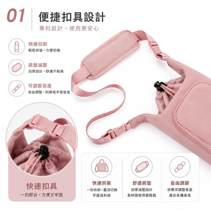 時尚水樽保溫保冷袋(粉綠色)│斜跨手提水樽袋│大容量水樽包│戶外旅行水壺包│水樽收納包