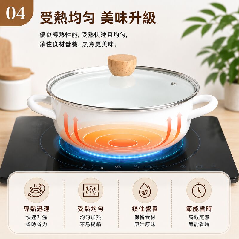 日式搪瓷雙耳湯鍋(白色 24cm)│雙耳捲邊加厚燉煮煲湯鍋│家用大容量琺瑯鍋│海鮮鍋