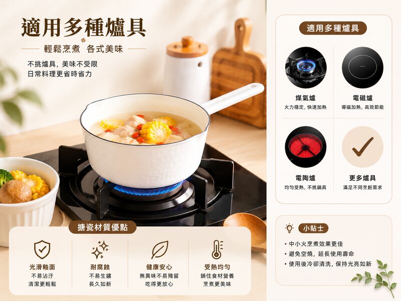 日式搪瓷柄奶鍋((白色 15cm)│帶刻度加厚煮食鍋│迷你琺瑯輔食鍋│單柄牛奶鍋泡麵鍋