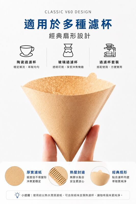 手沖咖啡過濾紙(40枚)(2-4杯用)│錐形原木漿V形漏斗│美式咖啡機滴漏濾紙
