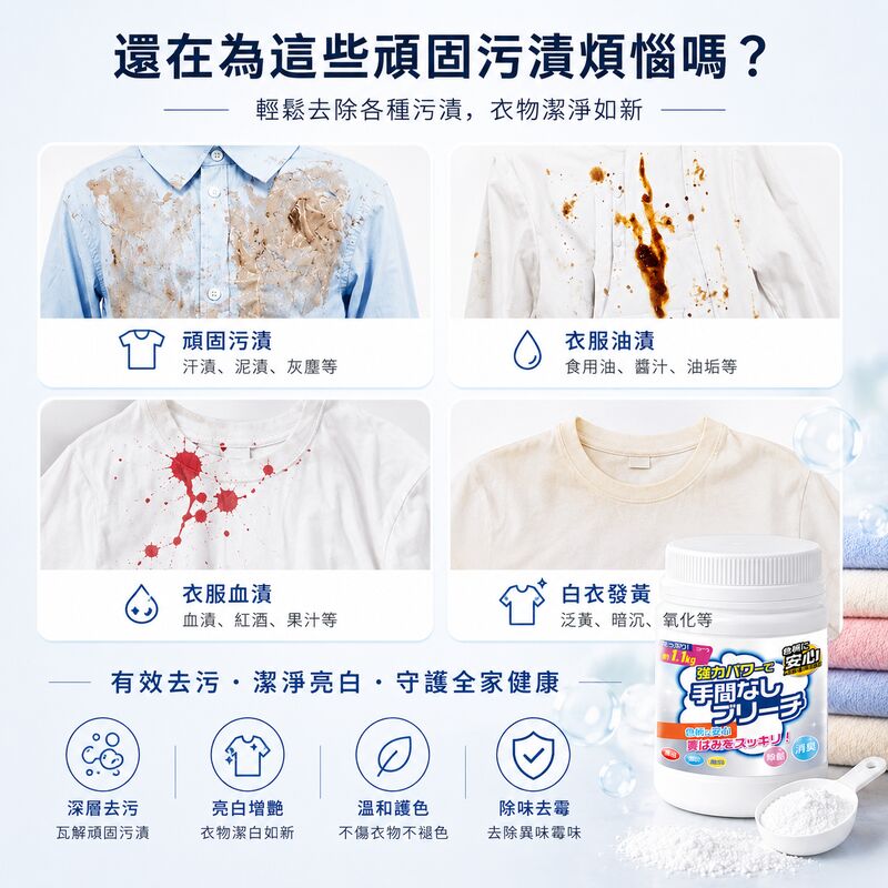 活氧去污爆炸鹽(1.1KG)│衣物去黃增白漂白劑│彩漂粉