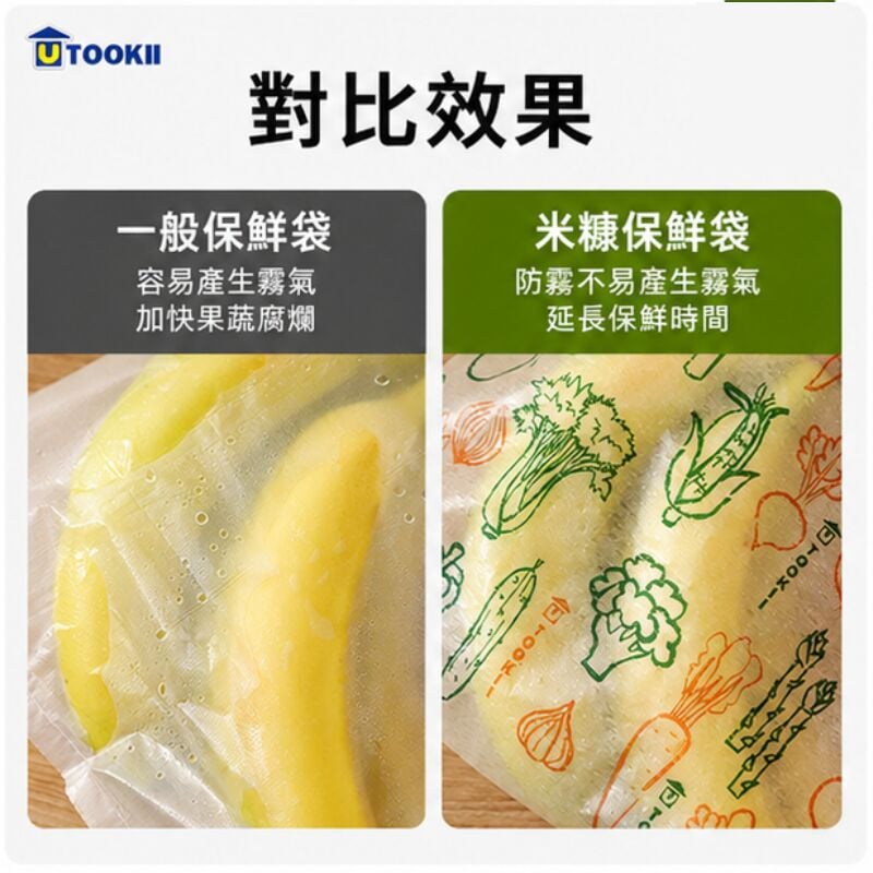 蔬菜延長米糠保鮮袋(4張)│食品分裝袋│冰箱收納儲存水果袋
