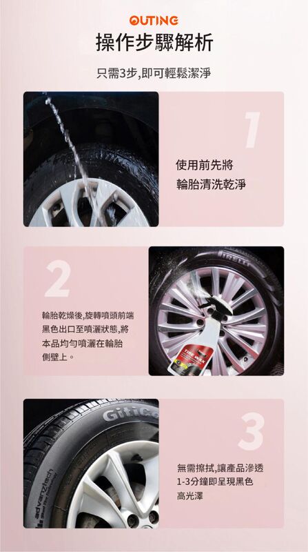 PINGE輪胎光亮劑(550ml)│輪胎護理劑│抗老化輪胎│增黑油性上光│蠟抗老化黑水晶│上光蠟抗UV