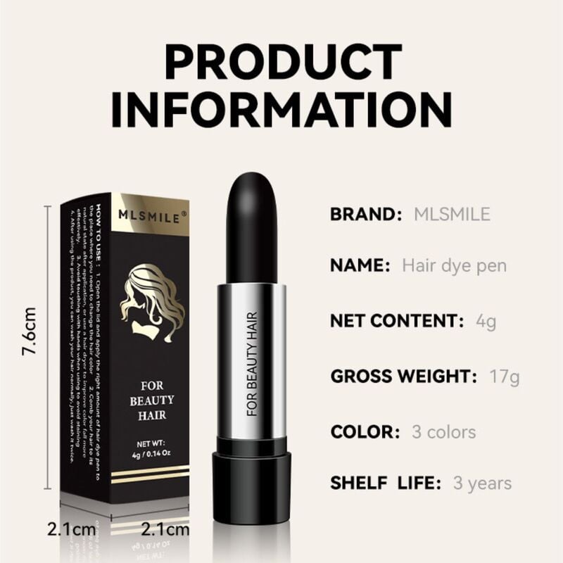 MLSMILE 口紅式美髮棒(黑色|4g)│一次性染髮筆│臨時遮蓋白髮│口紅式染髮補色筆