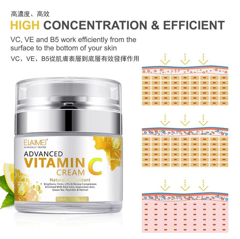 ELAIMEI維他命VC乳霜(50ML)│滋潤保濕│清爽不油膩│提亮肌膚│維C乳霜