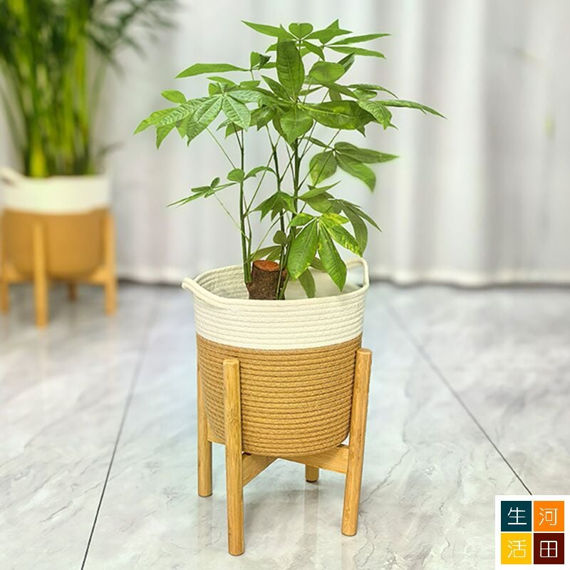 落地花盆連木質支撐架 客廳盆栽大花盆托架 陽台植物擺放架組合