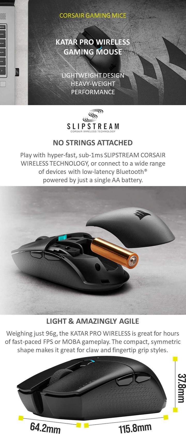 Corsair Katar Pro Wireless 無線電競滑鼠 | CH-931C011-AP 1