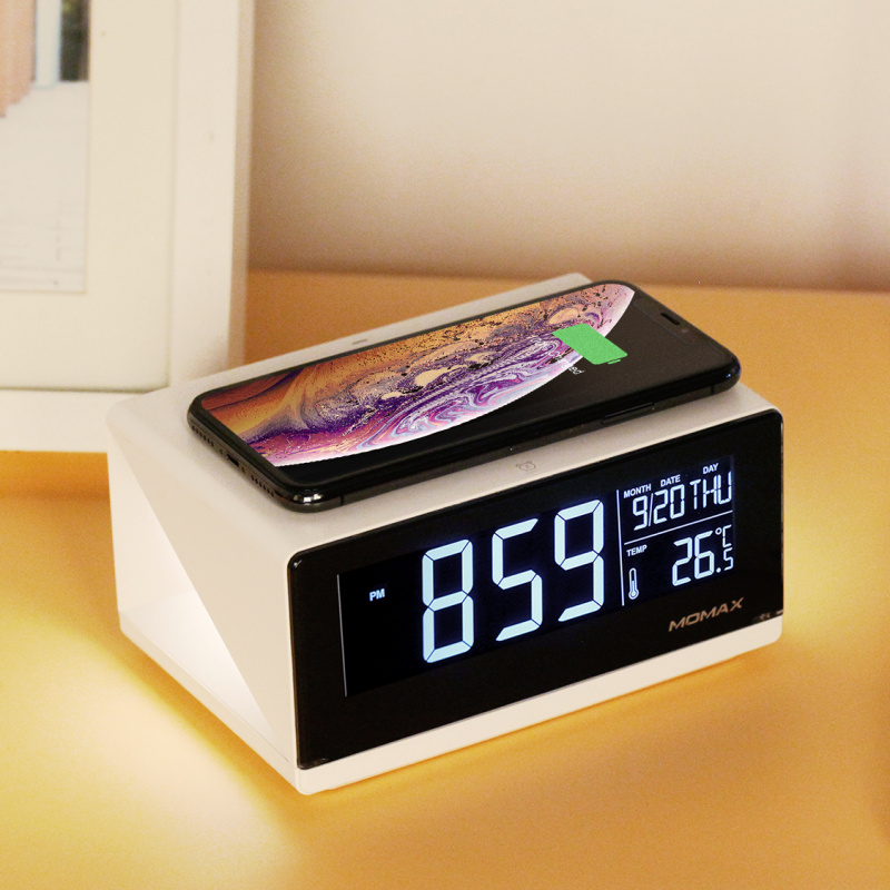 Momax - Q.Clock 無線充電電子鬧鐘 白色 QC1UKW