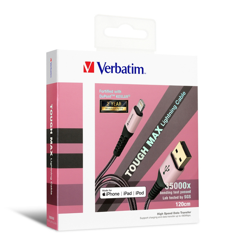 Verbatim - Tough Max Lightning充電傳輸線 120cm [2色]