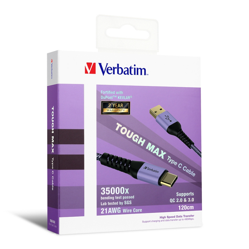 Verbatim - Tough Max USB to Type C 充電傳輸線120cm [2色]