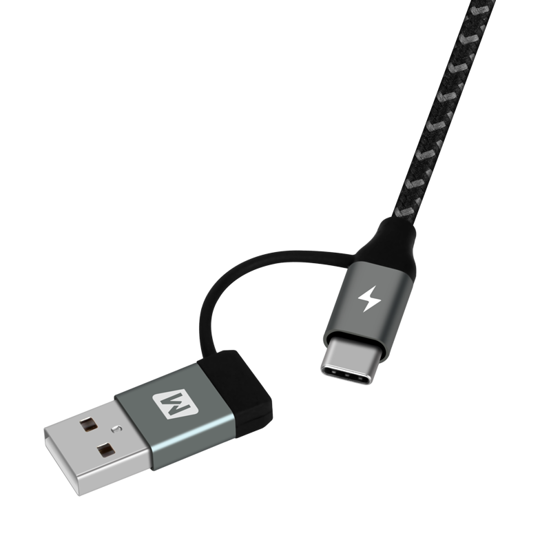 OneLink 4 in 1 USB-A/ Type C 至 Micro USB/ Type C 連接線 1.2m DC12D[太空灰]