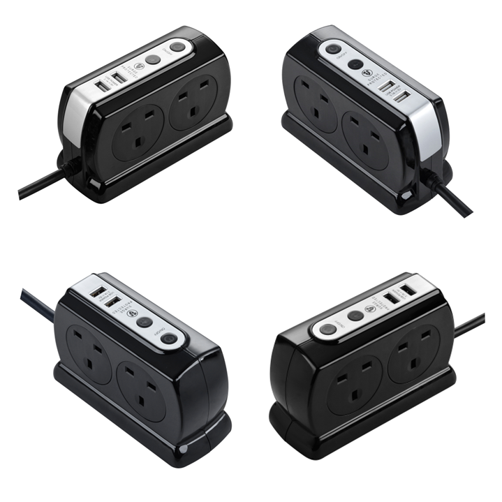 英國品牌 Masterplug SRGDSU43PB 防雷 13A 背靠背 4位 (3.1A USB 2位) 智能拖板 3米 LED 總開關-香港總代理