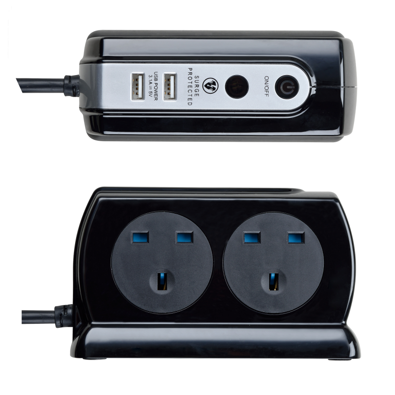 英國品牌 Masterplug SRGDSU43PB 防雷 13A 背靠背 4位 (3.1A USB 2位) 智能拖板 3米 LED 總開關-香港總代理