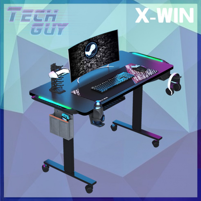X-Win【GY-Pro】電競系列 多功能黑碳纖電競紋升降桌 [送電競配件] [GME1200P]