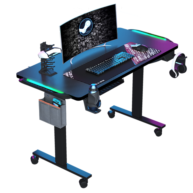 X-Win【GY-Pro】電競系列 多功能黑碳纖電競紋升降桌 [送電競配件] [GME1200P]