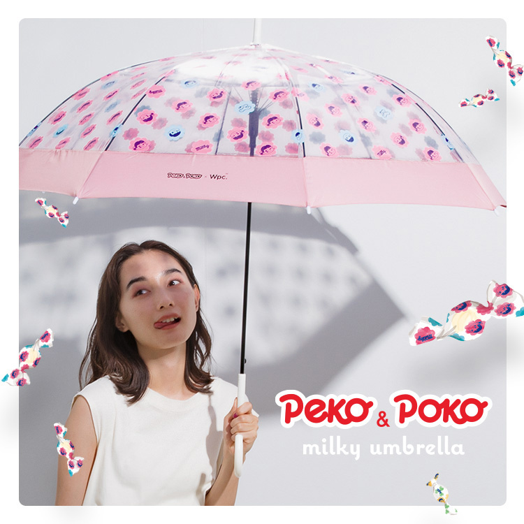 日本Wpc. Peko & Poko牛奶妹聯乘 透明長柄雨傘 PT-PE02│一鍵打開│長遮 - 平行進口貨