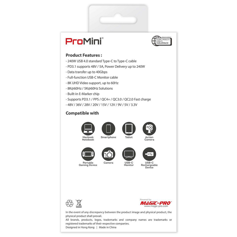 Magic-Pro ProMini PD3.1 240W Type-C to Type-C 4.0 超高速螢幕線 (1.2m)