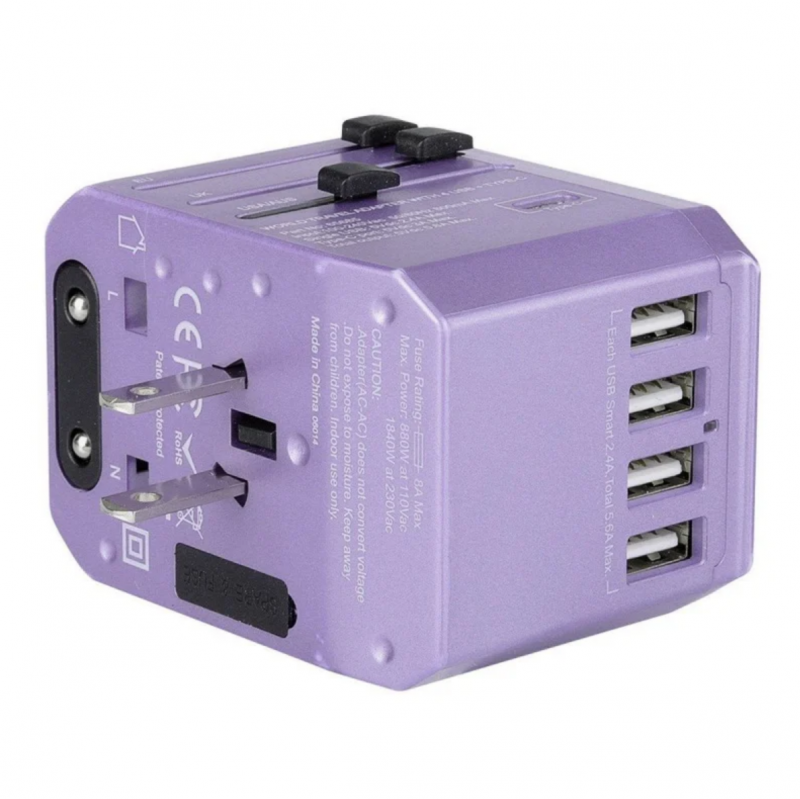 Verbatim 5 Ports Universal Travel Adapter 旅行充電器 (黑/紫色) (#65686 / #65829)