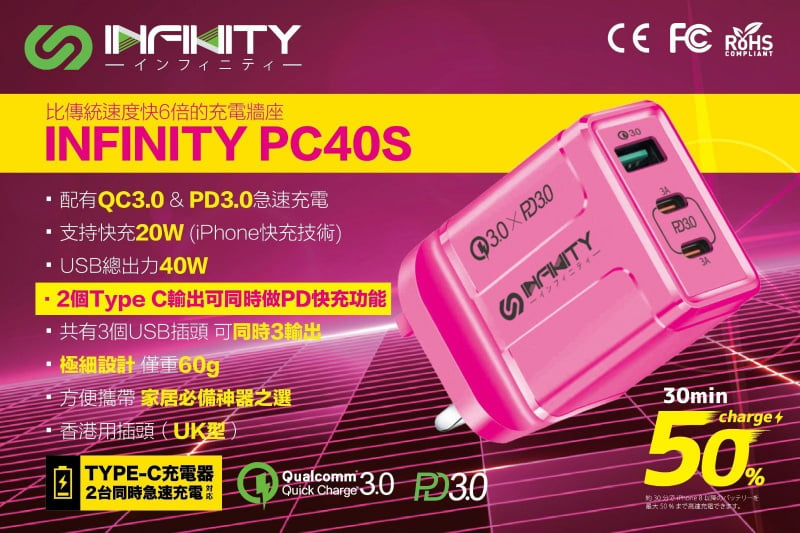 INFINITY 雙Type C 急速充電 [PC40S]