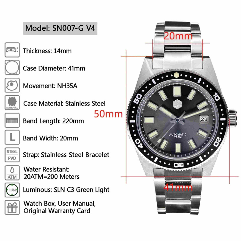 SAN MARTIN SN007-G V4 62MAS 潛水機械手錶