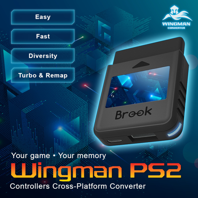 Brook Wingman PS2轉換器 支持 Xbox Elite/Xbox Series/Xbox One(BT)/PS5/PS4/Switch Pro控制器 兼容 PS2/PS/PS Classic遊戲機
