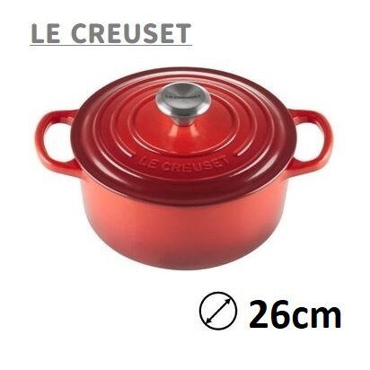 Le Creuset -LC黑琺瑯深炒鍋 媽咪鍋 26cm 21114260600430, 32cm 21114320600430 Cerise Cherry Red  La Marmite Cast Iron 平行進口貨品