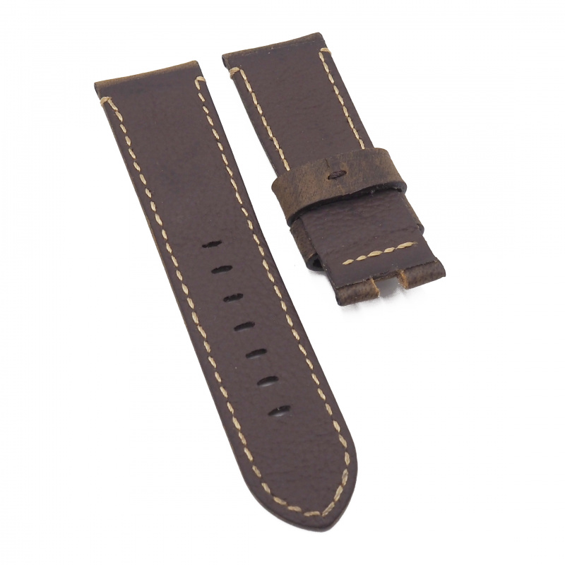 24mm Panerai 木棕色磨砂牛皮代用錶帶, 摺扣款