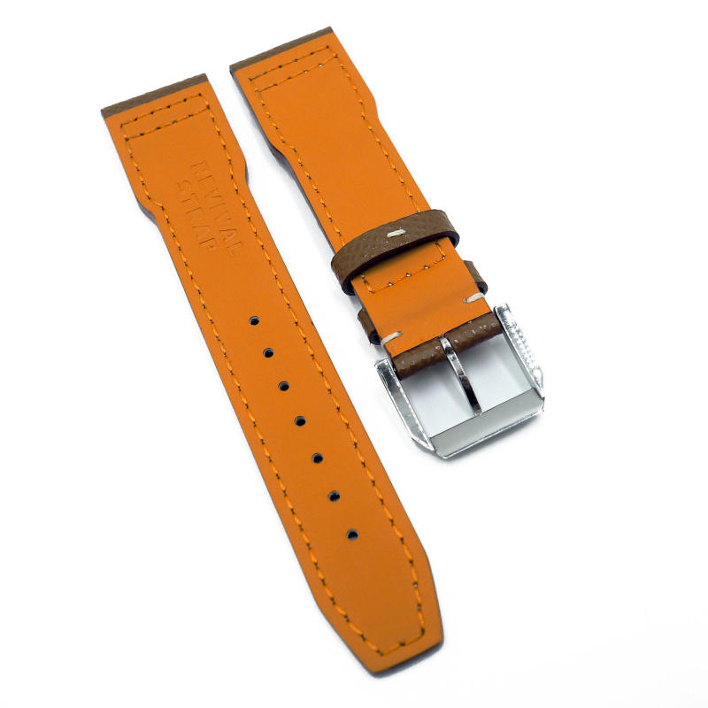 21mm IWC 十字紋橙棕色牛皮代用錶帶, 車呔皮底部