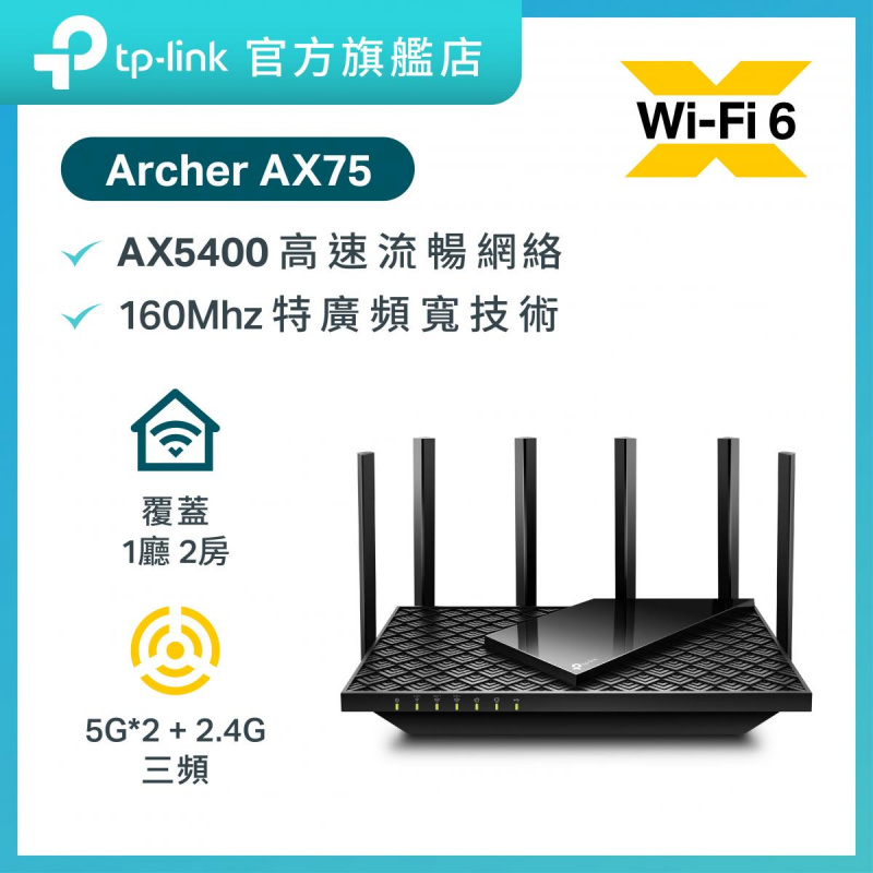 TP-Link Archer AX75 AX5400 三頻Gigabit WiFi6 Route r路由器 [OFDMA MU-MIMO]