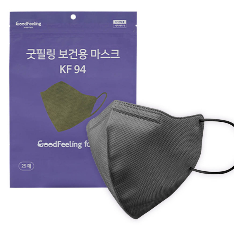 [灰色] 韓國製 Good Feeling KF94 2D中童口罩 (適合面型較細人士) - 50個 (M-Size) 瘦面設計