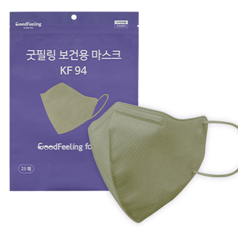 [卡其] 韓國製 Good Feeling KF94 2D中童口罩 (適合面型較細人士) - 50個 (M-Size) 瘦面設計