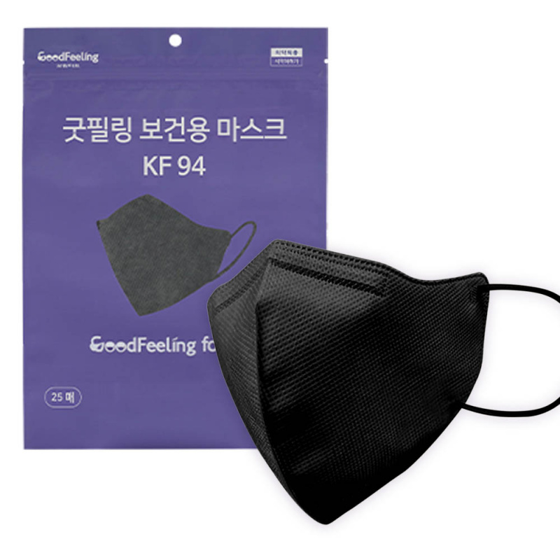[黑色] 韓國製 Good Feeling KF94 2D中童口罩 (適合面型較細人士) - 50個 (M-Size) 瘦面設計