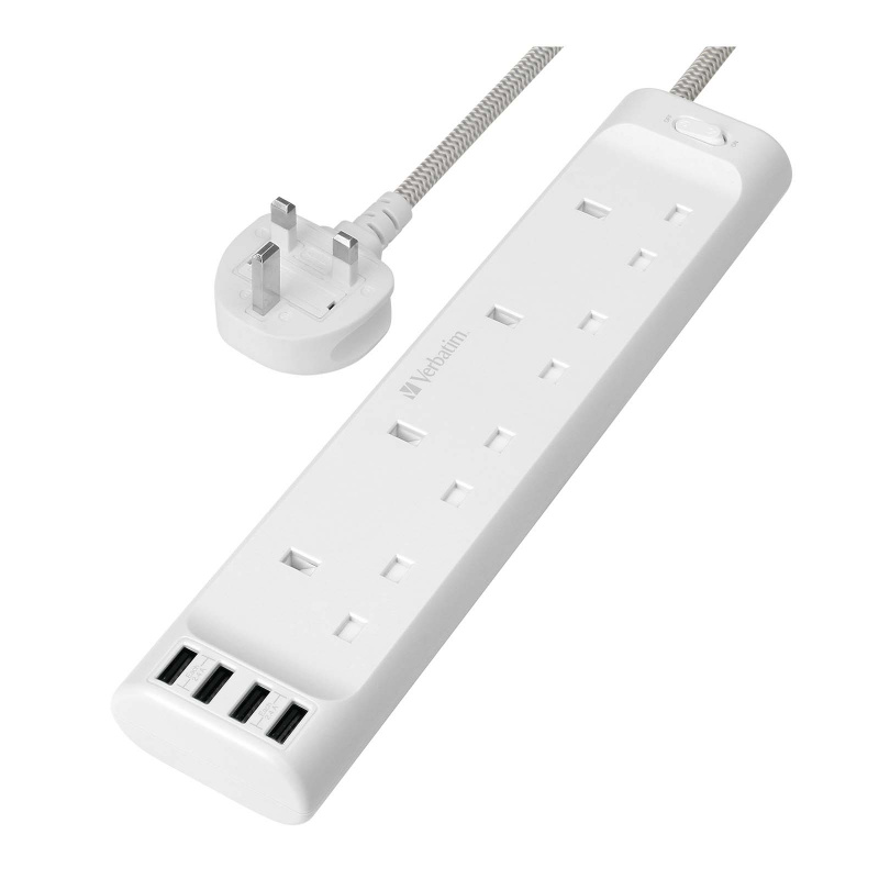 Verbatim 威寶 - 4位AC插座及4 USB-A 充電口拖板 #66685/66686/66687/66688 (安全活門 多色可選 AC Outlets USB-A Ports Power Strip )