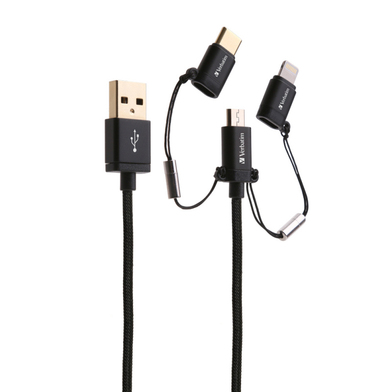 Verbatim MicroUSB, Lightning及Type C to USB-A 3合1充電傳輸線 30cm