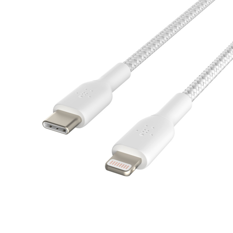 Belkin - BOOST↑CHARGE™ 編織 30W USB-C 轉 Lightning iPhone｜iPAD 白色快速充電線（1米／2米）CAA004bt1MWH CAA004bt2MWH