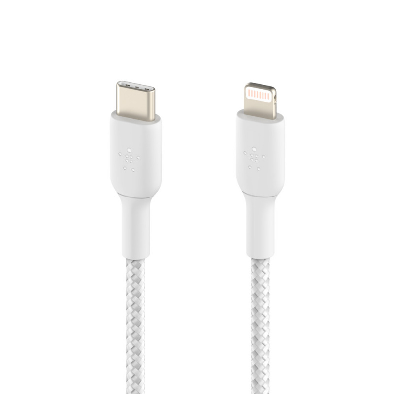 Belkin - BOOST↑CHARGE™ 編織 30W USB-C 轉 Lightning iPhone｜iPAD 白色快速充電線（1米／2米）CAA004bt1MWH CAA004bt2MWH