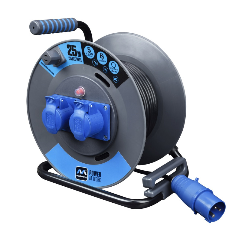 Masterplug  拖轆 25米 2 X 16A  藍黑色2P+E 插位及插頭 OL251622PEBL 獨家代理