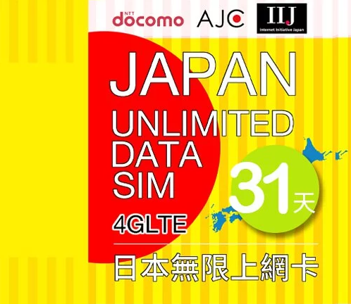 (日本)DOCOMO 4G「8 / 11 / 16 / 31 / 61天無限上網」純日系上網卡。