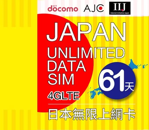 (日本)DOCOMO 4G「8 / 11 / 16 / 31 / 61天無限上網」純日系上網卡。