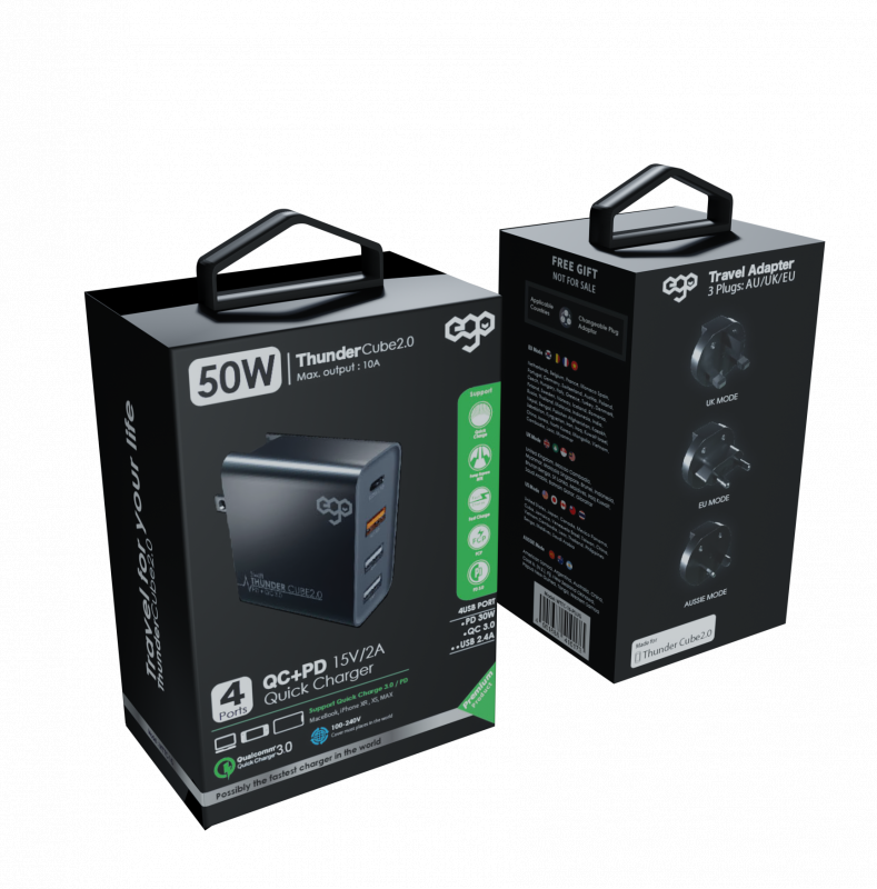 EGO - Thunder Cube 2.0 PD + QC3.0 50W 4輸出旅行充電器 4 port Travel Charger