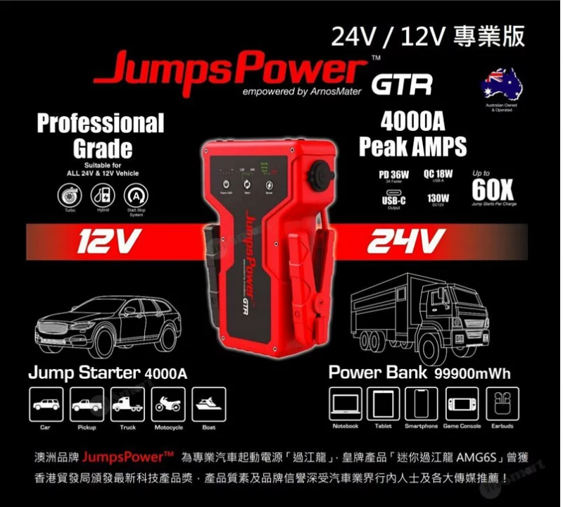 JumpsPower GTR 專業版 24V/12V 4000A 迷你救車寶/過江龍 【香港行貨】