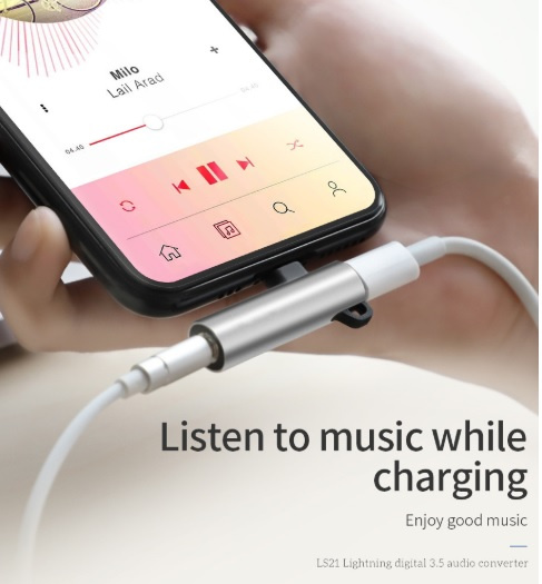 Lightning轉接頭適用於蘋果Apple iPhone 11/Pro/Pro Max耳機音頻轉接頭帶扣充電聽歌二合一轉3.5mm/ 黑色