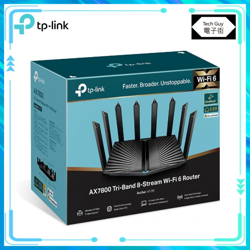 TP-Link【Archer AX95 AX7800】WiFi 6 三頻路由器