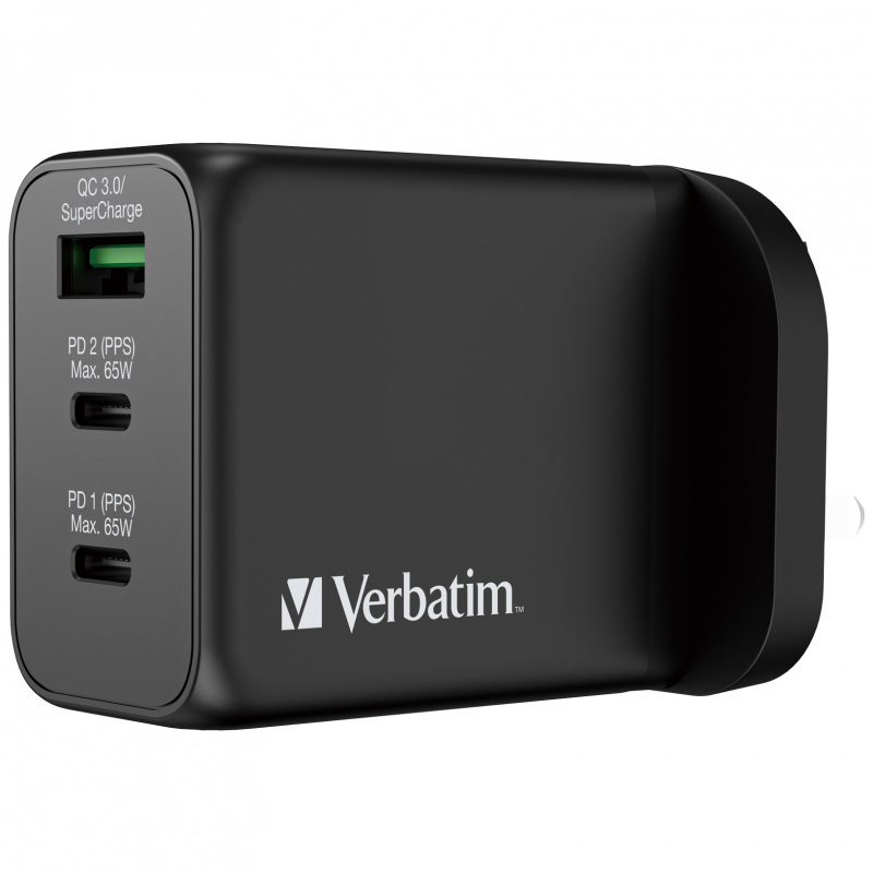 Verbatim 威寶 3端口65W PD 3.0 & QC 3.0 GaN充電器 (66716)