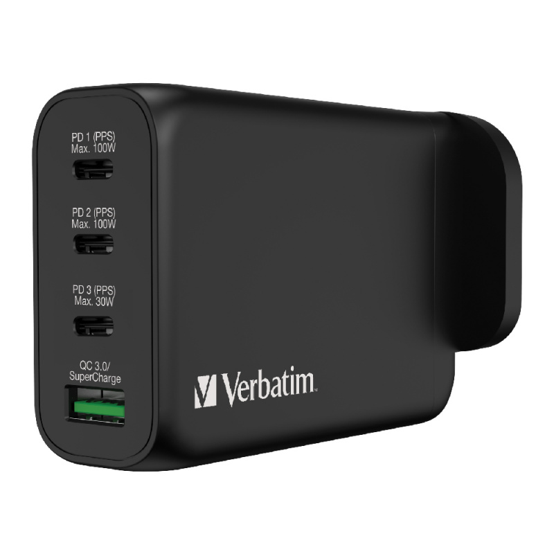 Verbatim 威寶 4 端口 130W PD 3.0 & QC 3.0 GaN USB 充電器 (66634)