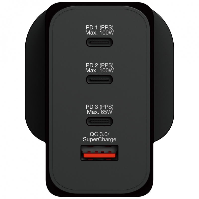 Verbatim 威寶 4 端口 200W PD 3.0 & QC 3.0 GaN 充電器（接地英國插頭) (66703)