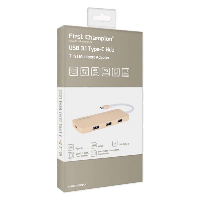 First Champion USB Type-C 集線器 - 7合1 (HDMI, USB, USB-C, Card Reader) 【香港行貨保養】