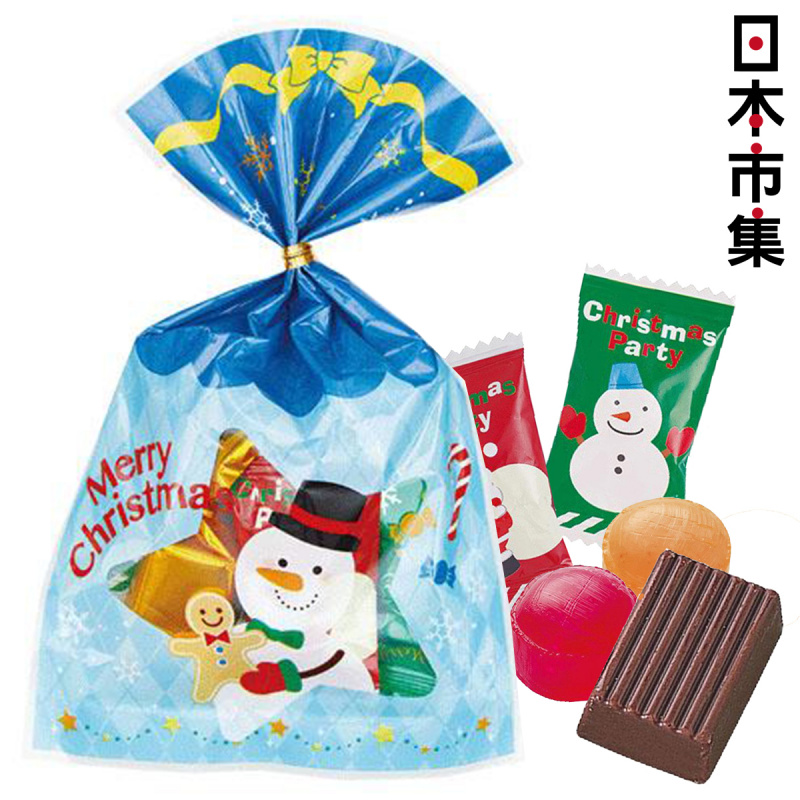 日本 芥川製菓 聖誕雜錦糖果零食小禮包 淺藍色 雪人與薑餅人 (009)【市集世界 - 日本市集】